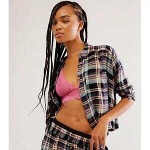 Free People Intimately Wrapped In Flannel Cropped Shirt Top Buttondown XS 278393
